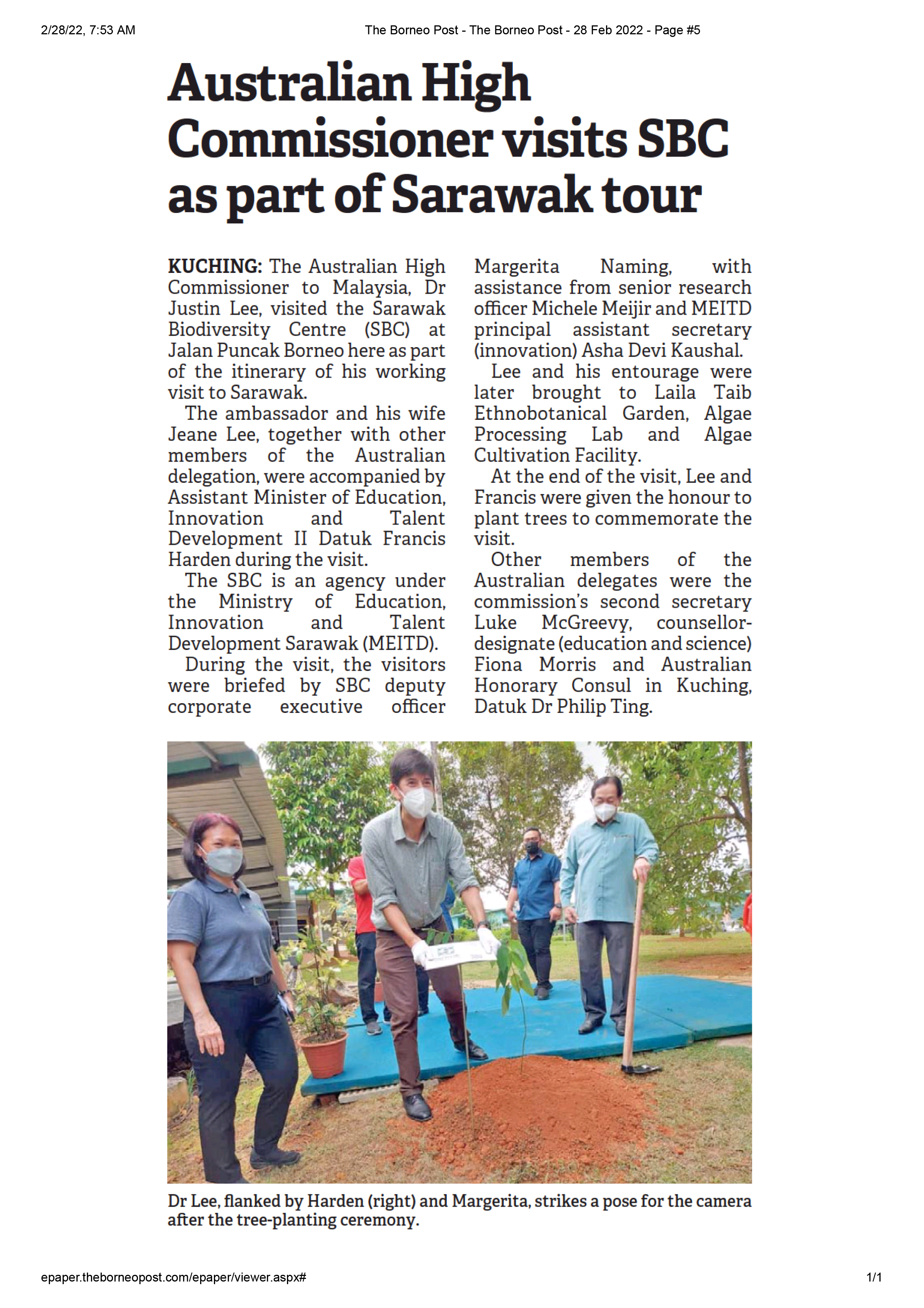 Australian High Commissioner visits SBC as part of Sarawak tour