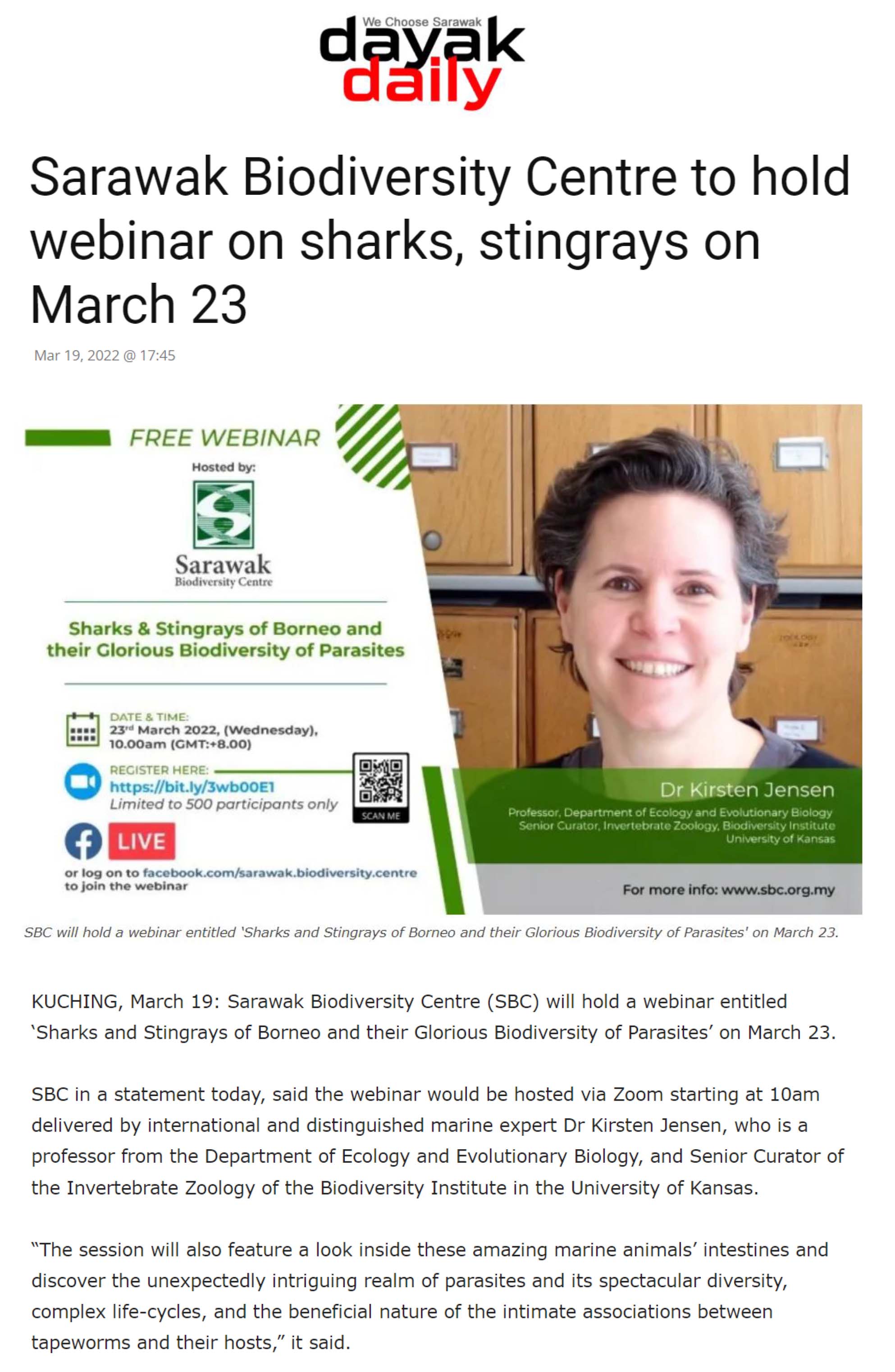 Sarawak Biodiversity Centre to hold webinar on sharks, stingrays on March 23