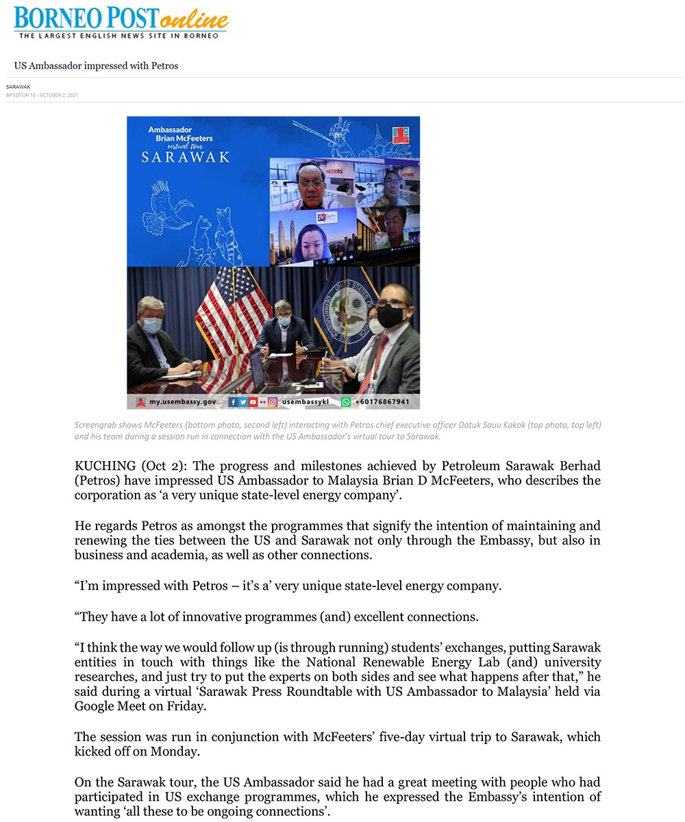 US Ambassador impressed with Petros